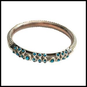 Bracelet Blue Turquoise Color Rhinestones Silver Tone White Cuff Bracelet